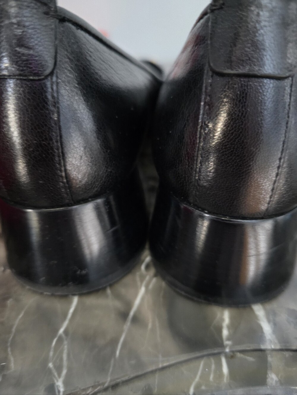 Tory Burch Black Leather Heels with Gold Logo Accent  Like New - Picture 3 of 4